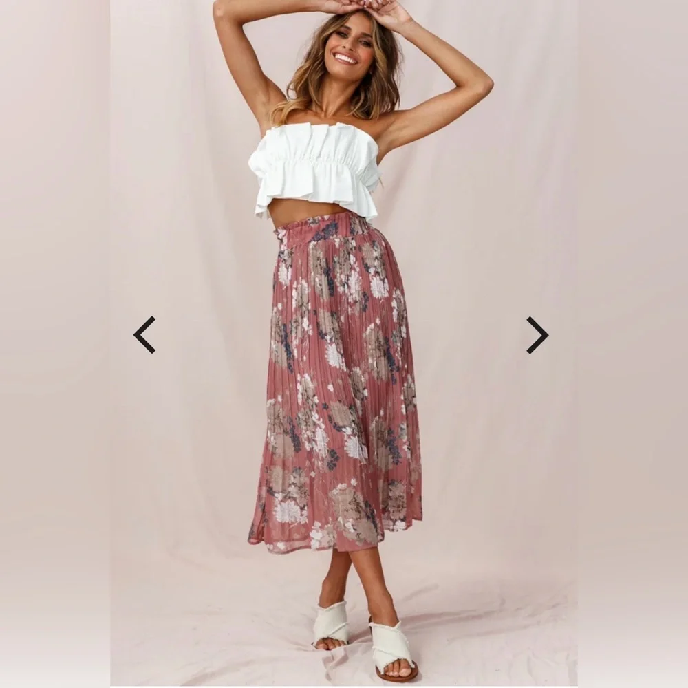 EUC Selfie Leslie Caroline Accordion Pleat Midi Skirt Rose - size XS